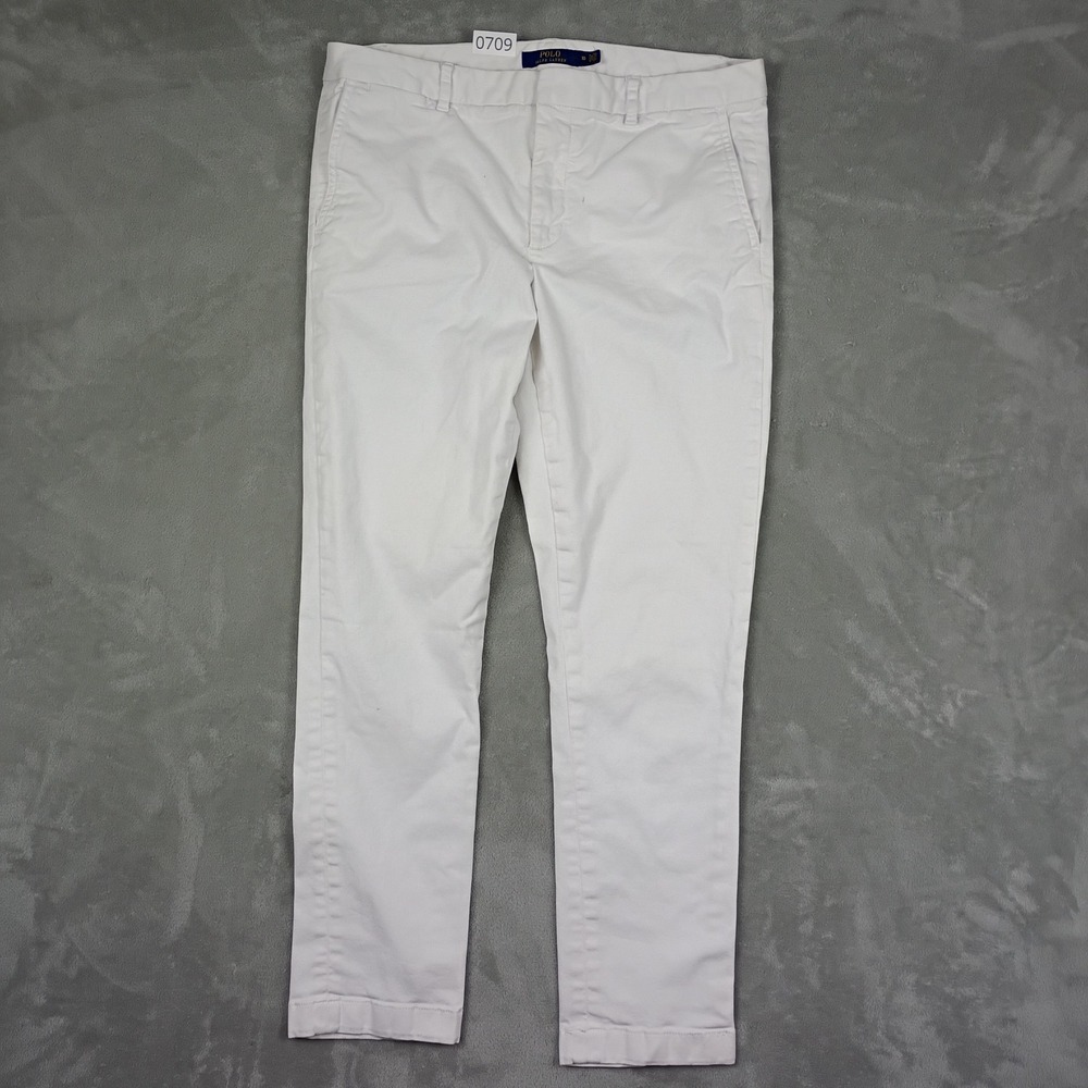 Polo Ralph Lauren Chino Pants Womens 10 White Stretch Slim Casual Preppy Coastal